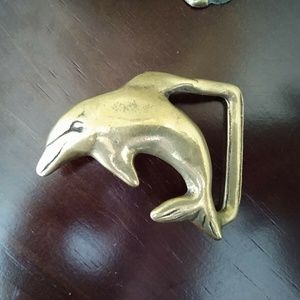 1970's Vintage Solid Brass Dolphin Belt Buckle